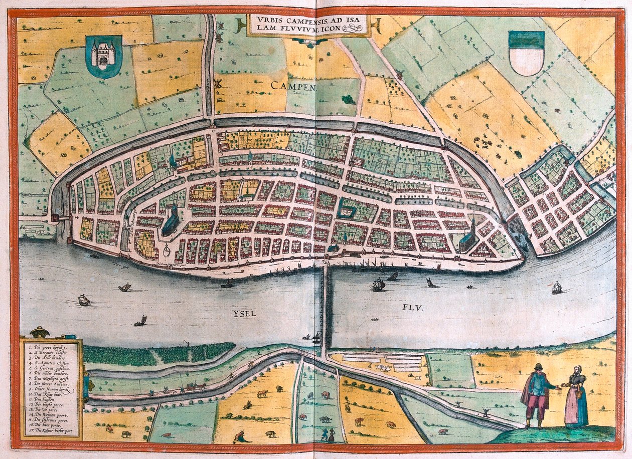 Kampen und der Fluss IJssel, Niederlande (Gravur) von Franz Hogenberg