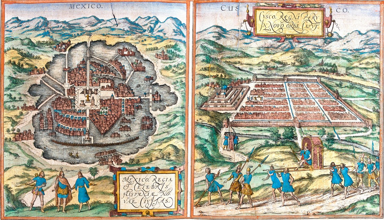 Karte von Mexiko und Cuzco (Peru) von Franz Hogenberg