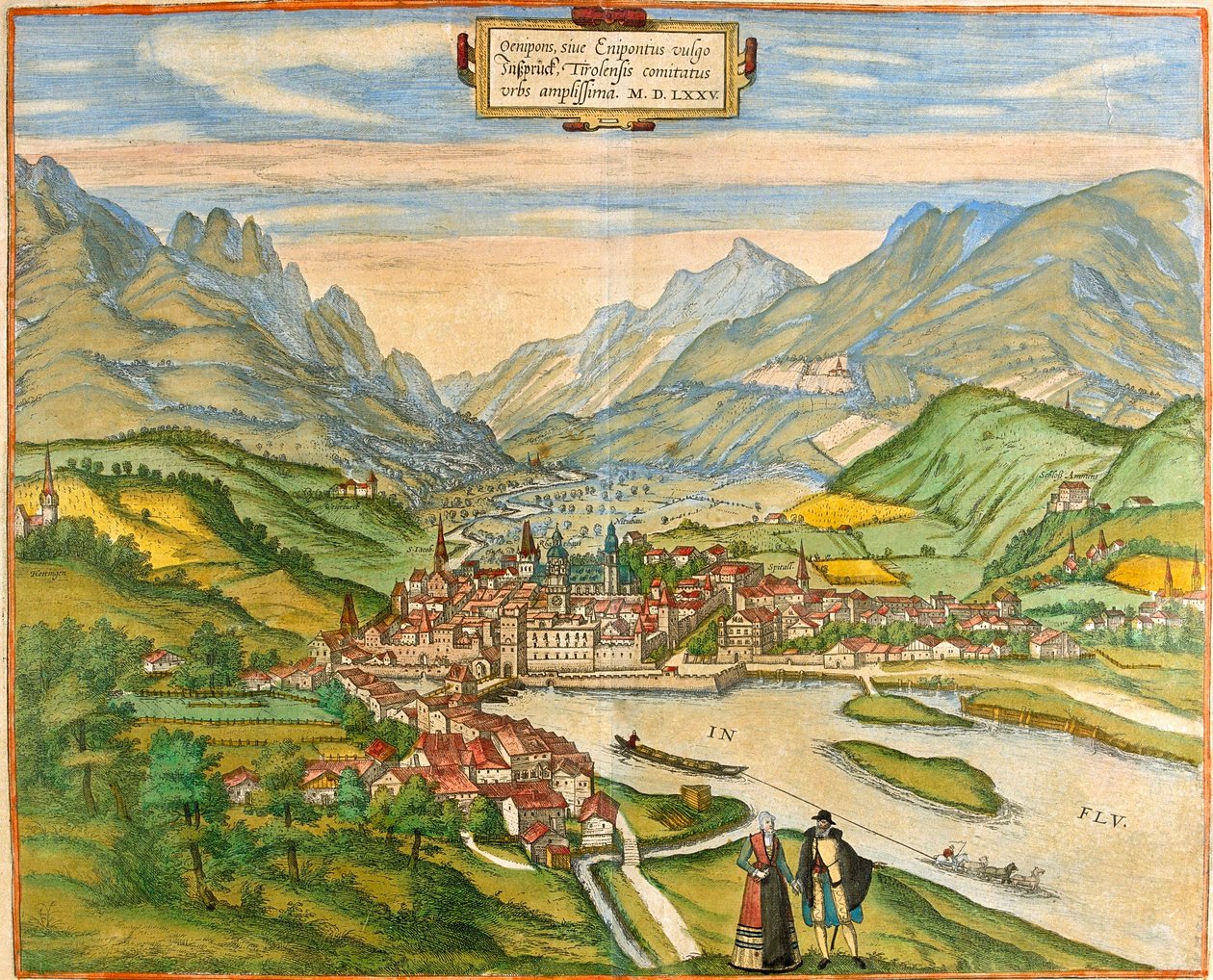 Ansicht von Innsbruck (Oenipons oder Enipontus), Österreich (Radierung) von Franz Hogenberg