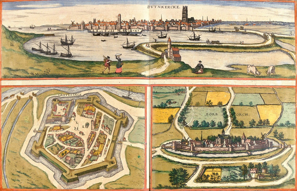 Ansichten von Dünkirchen, Gravelines und Bourbourg, Frankreich von Franz Hogenberg