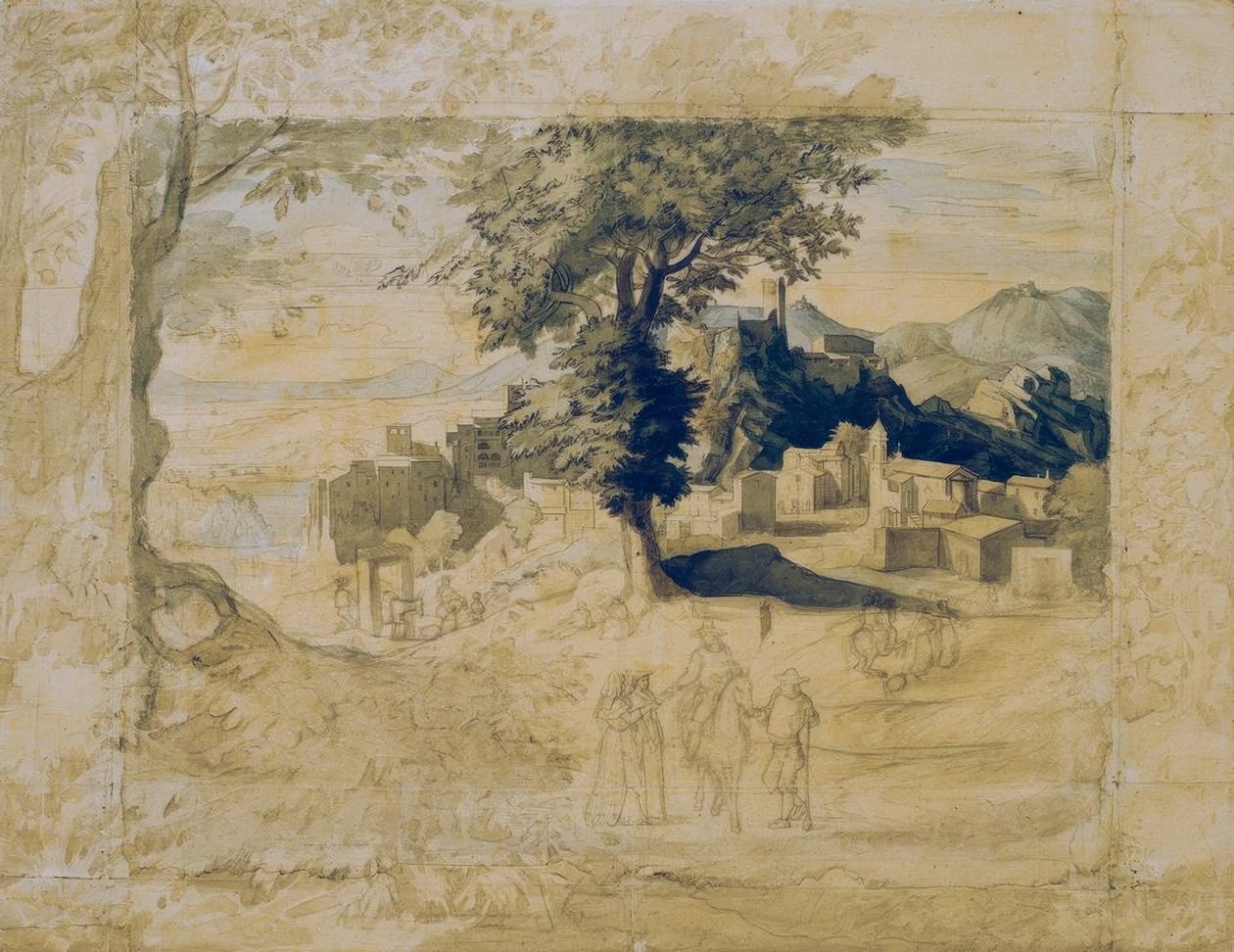 Italienische Landschaft mit Staffagefiguren von Franz Horny