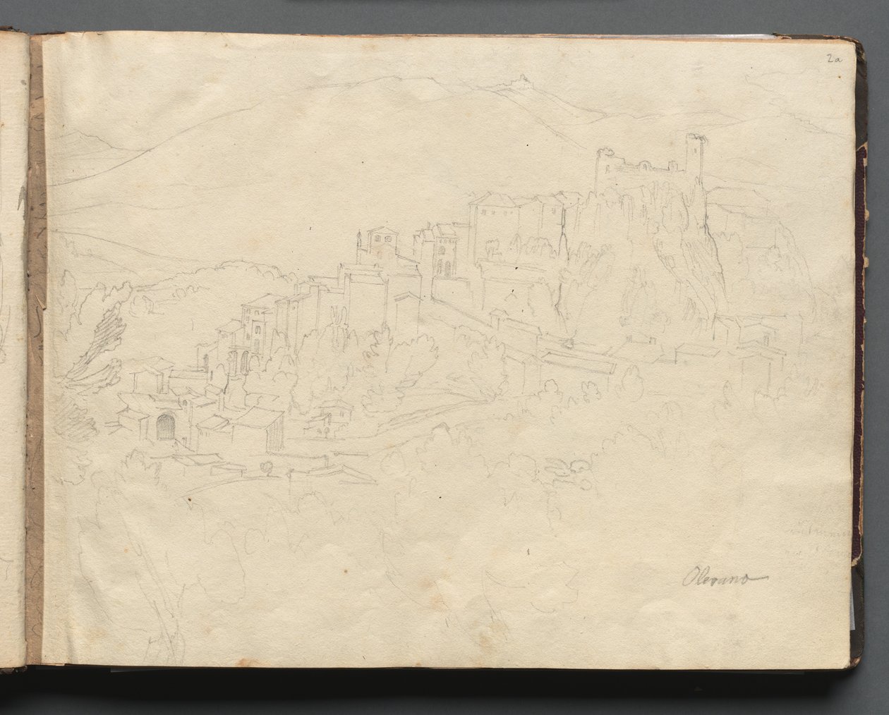 Album mit Ansichten von Rom und Umgebung, Landschaftsstudien, Seite 02a: Olevano von Franz Johann Heinrich Nadorp