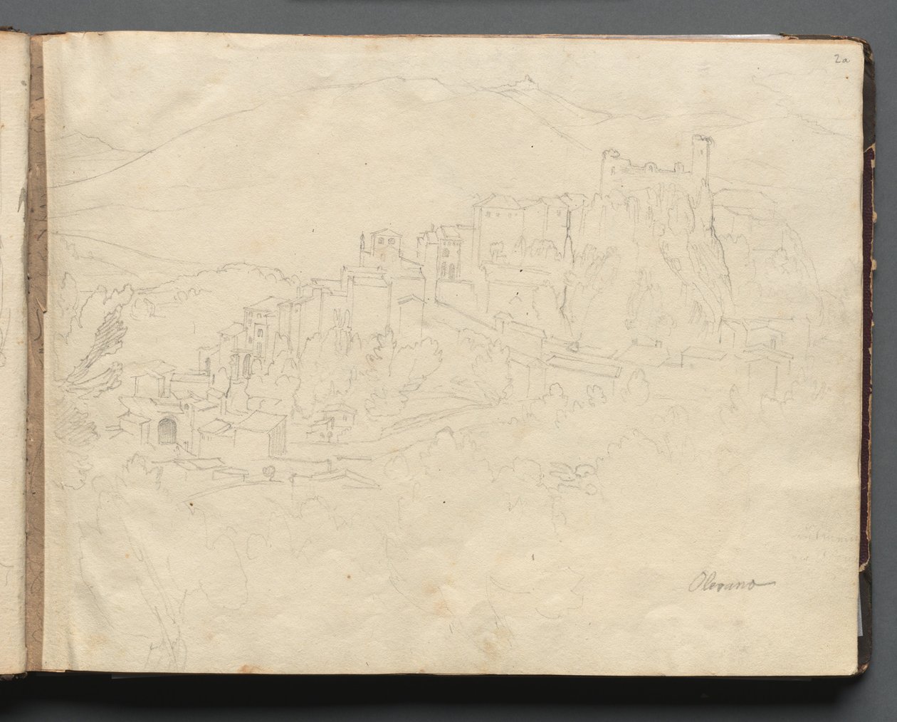 Album mit Ansichten von Rom und Umgebung, Landschaftsstudien, Seite 02a: "Olevano" von Franz Johann Heinrich Nadorp