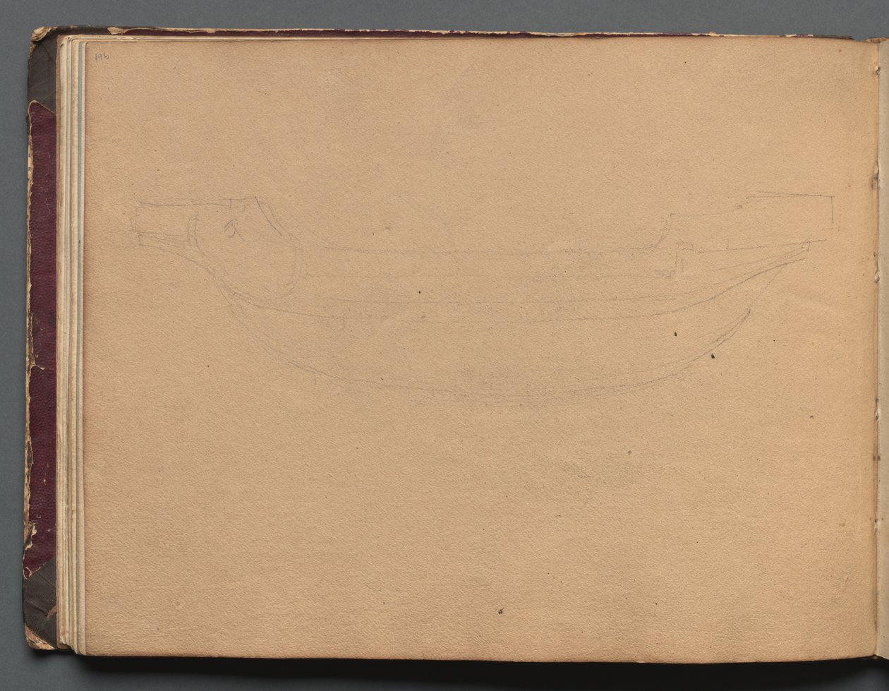 Album mit Ansichten von Rom und Umgebung, Landschaftsstudien, Seite 19b: Skizze eines Bootes von Franz Johann Heinrich Nadorp