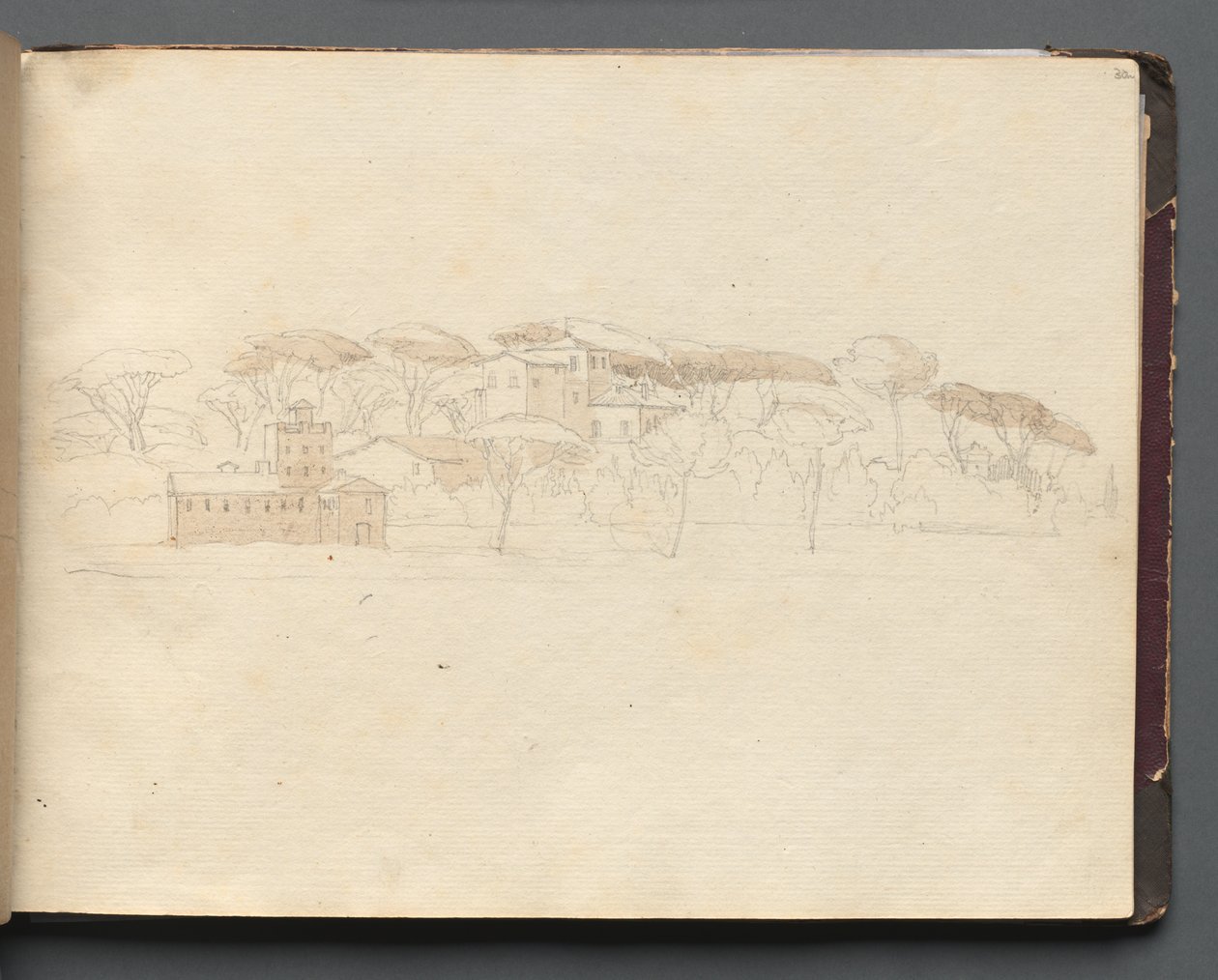 Album mit Ansichten von Rom und Umgebung, Landschaftsstudien, Seite 30a: Römische Panoramaansicht von Franz Johann Heinrich Nadorp