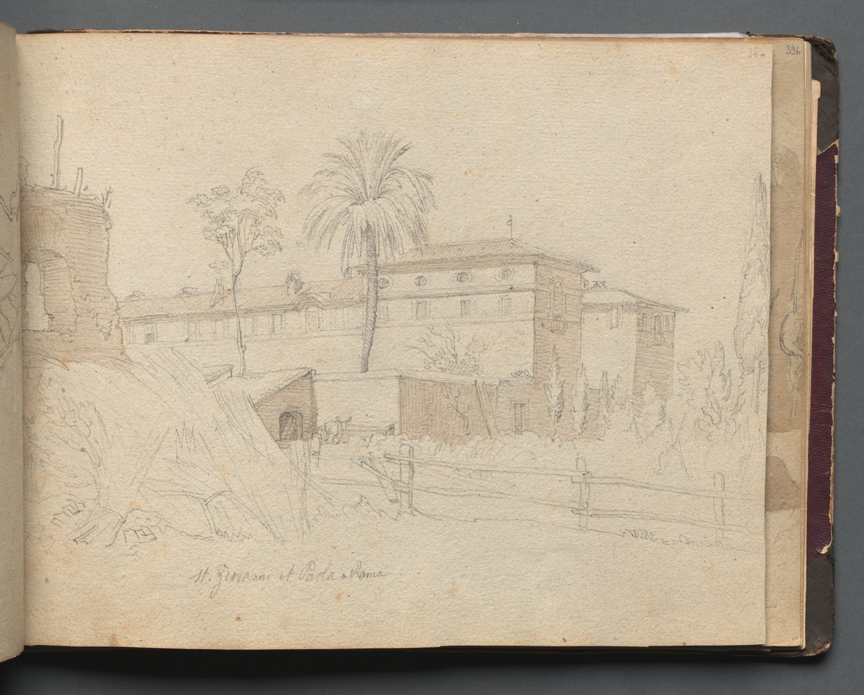 Album mit Ansichten von Rom und Umgebung, Landschaftsstudien, Seite 38a: St. Giovanni e Paolo, Rom von Franz Johann Heinrich Nadorp