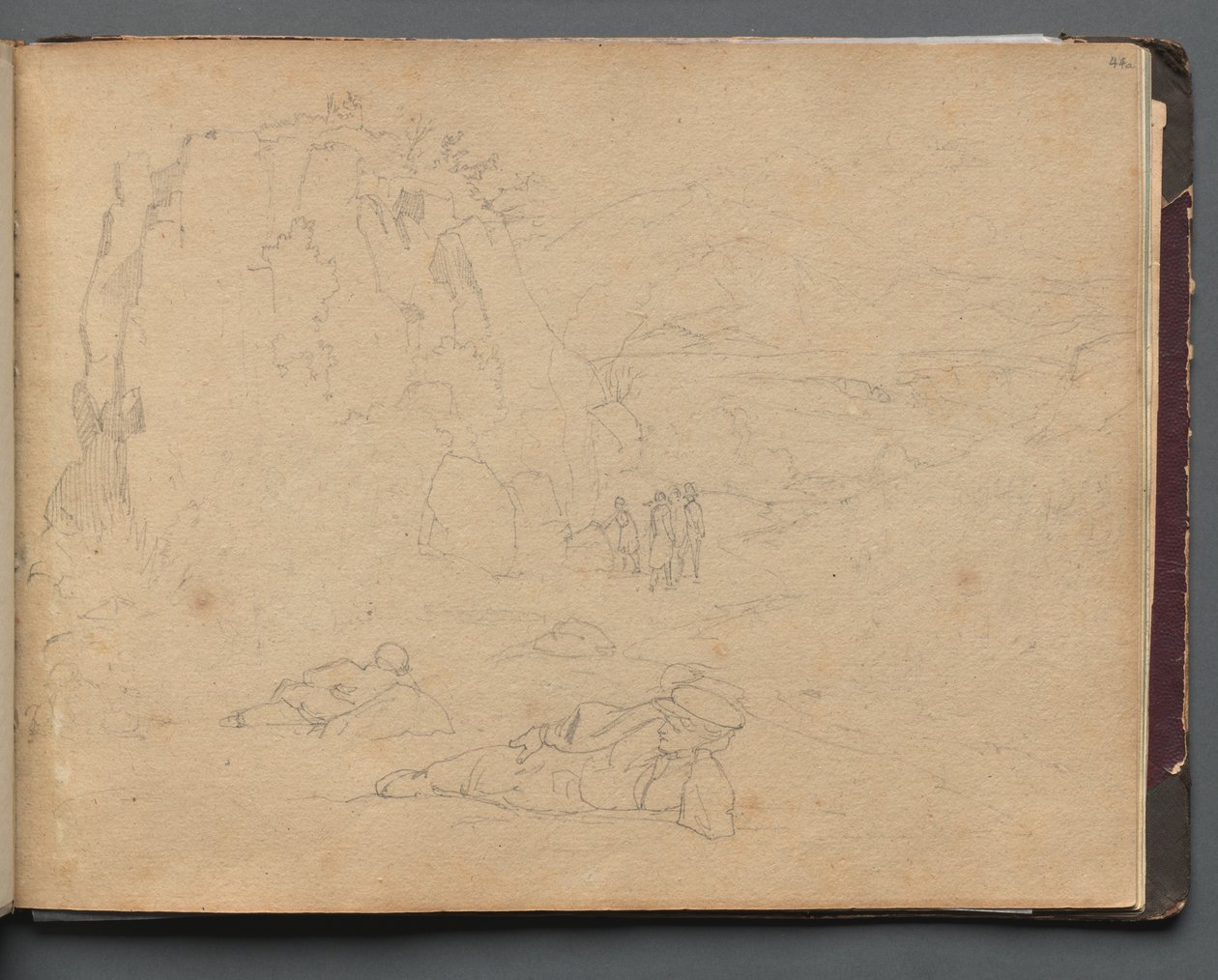 Album mit Ansichten von Rom und Umgebung, Landschaftsstudien, Seite 44a: Figuren in einer Landschaft von Franz Johann Heinrich Nadorp
