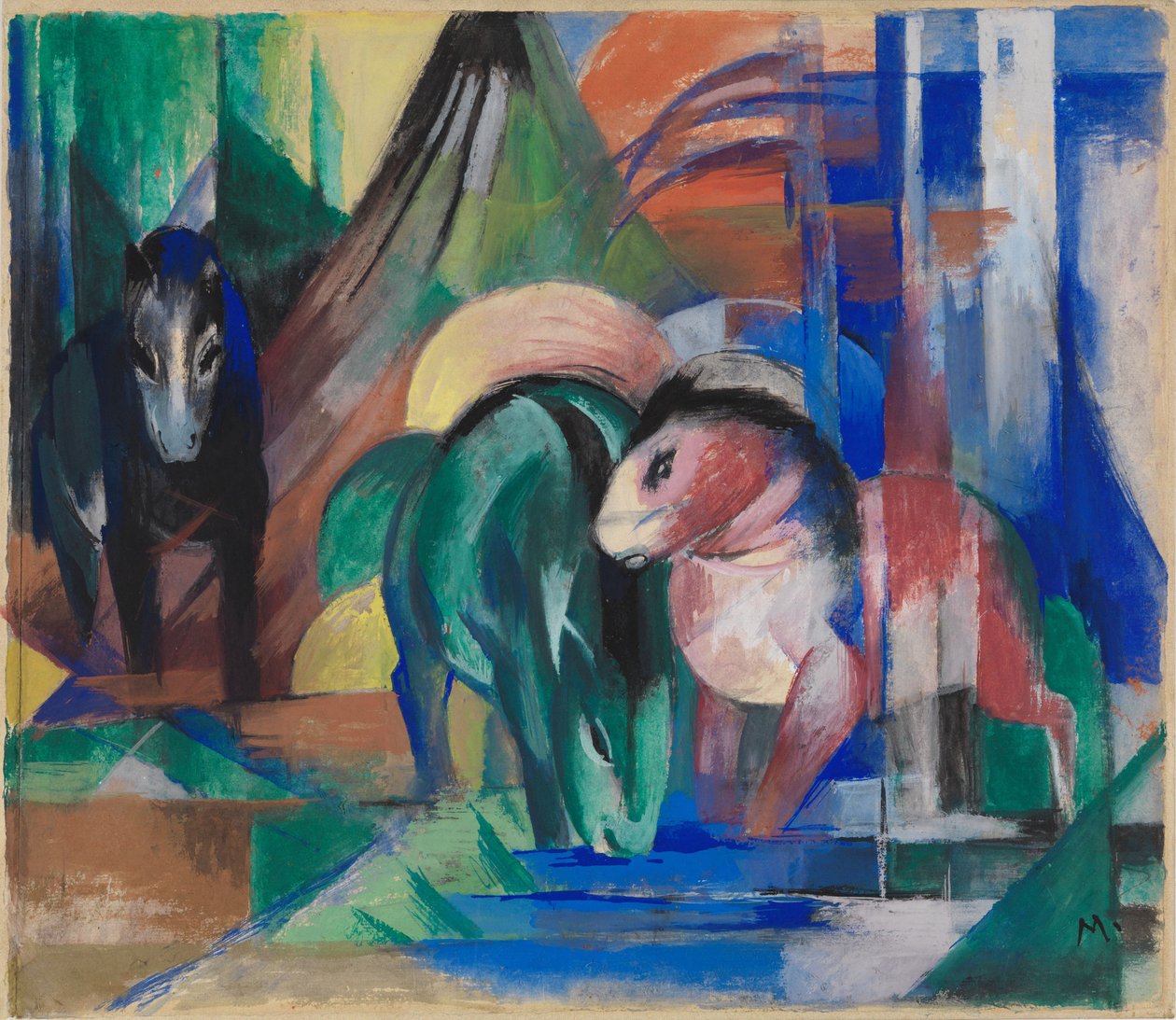 Drei Pferde am Waldwasser von Franz Marc