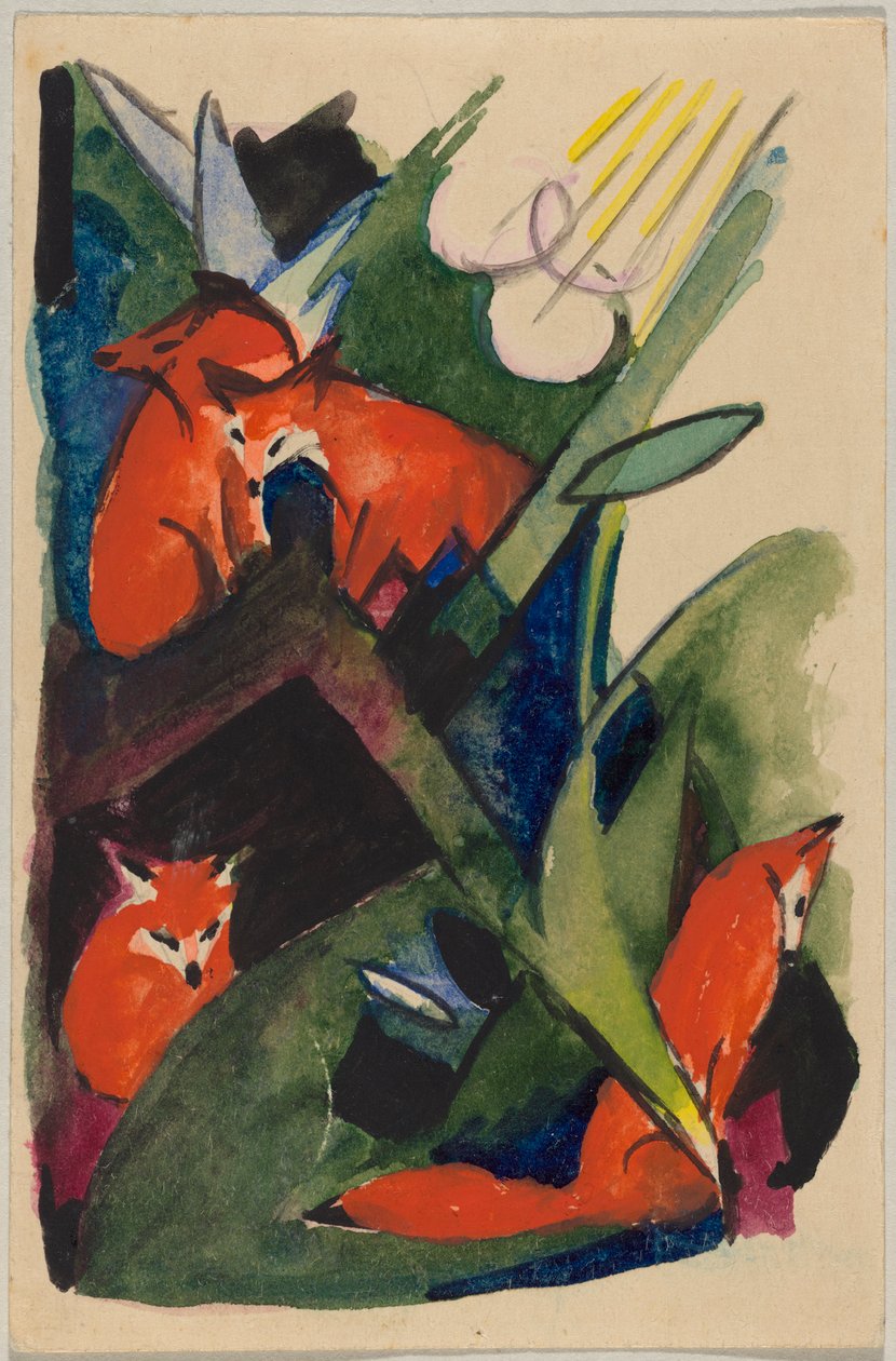 Vier Füchse, Franz Marc aus Sindelsdorf an Wassily Kandinsky in München: Postkarte, Poststempel 04.02.1913 von Franz Marc