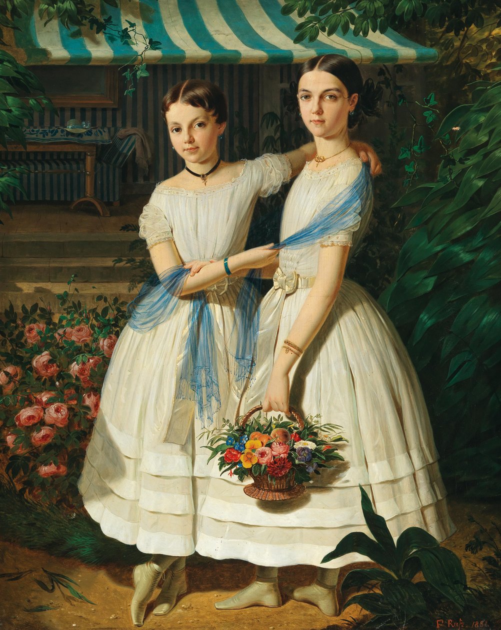 Franz Russ Bildnis zweier Schwestern im Garten 1854 von Franz Russ the Elder