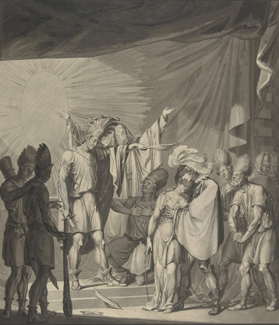 Sonnenkönig salbt ein gefesseltes Paar, aus August von Kotzebues Die Sonnenjungfrau von Franz von Hauslab