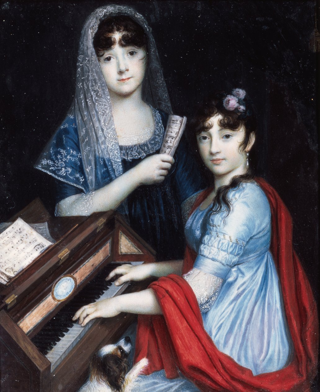 Zwei junge Damen am Klavier von Frédéric Dubois