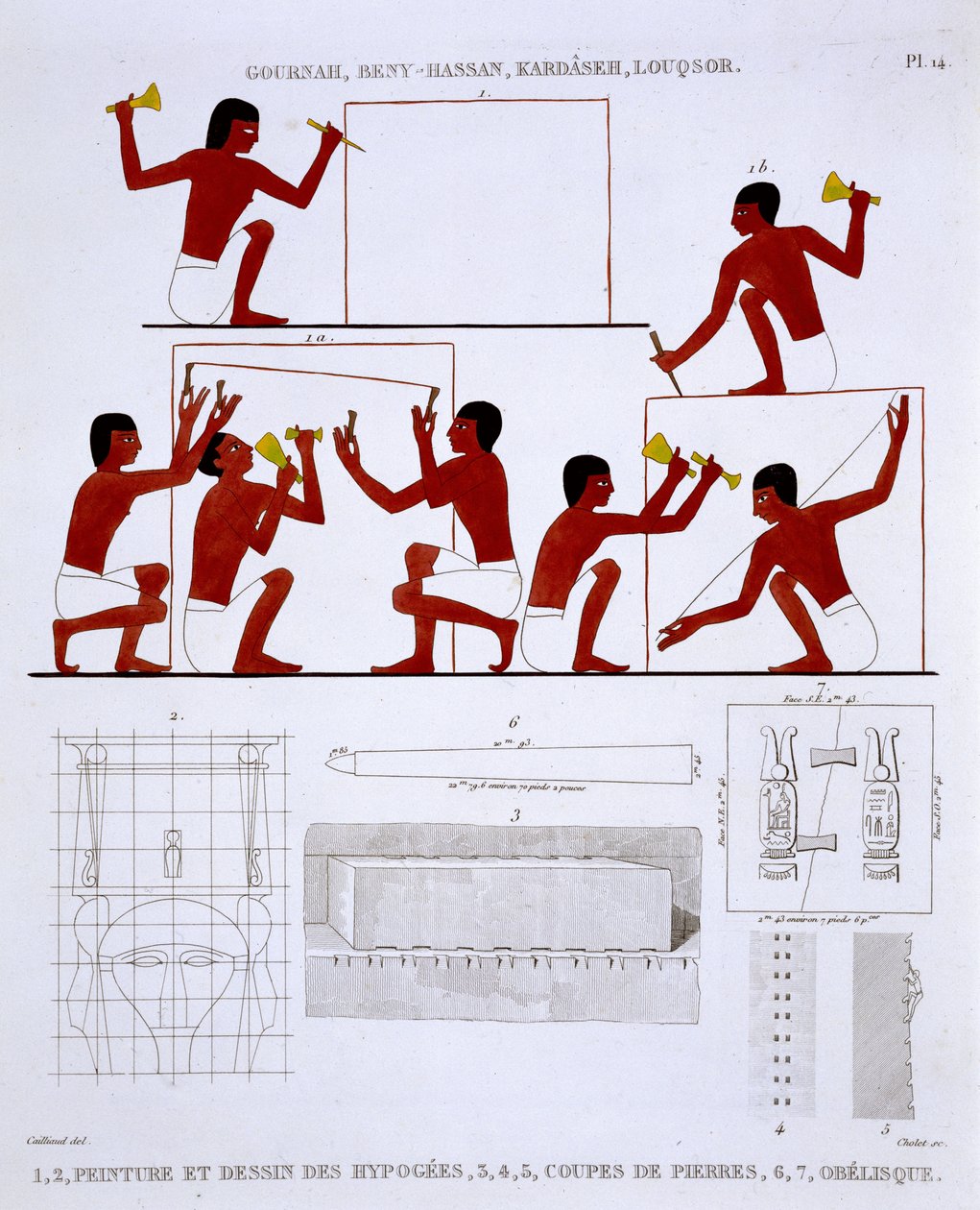 Steinmetze bei der Arbeit, aus einem seltenen Bericht über Fresken aus Theben, aufgezeichnet 1819-1822 bei seinem zweiten Besuch in Ägypten von Frederic Cailliaud von Frederic (after) Cailliaud