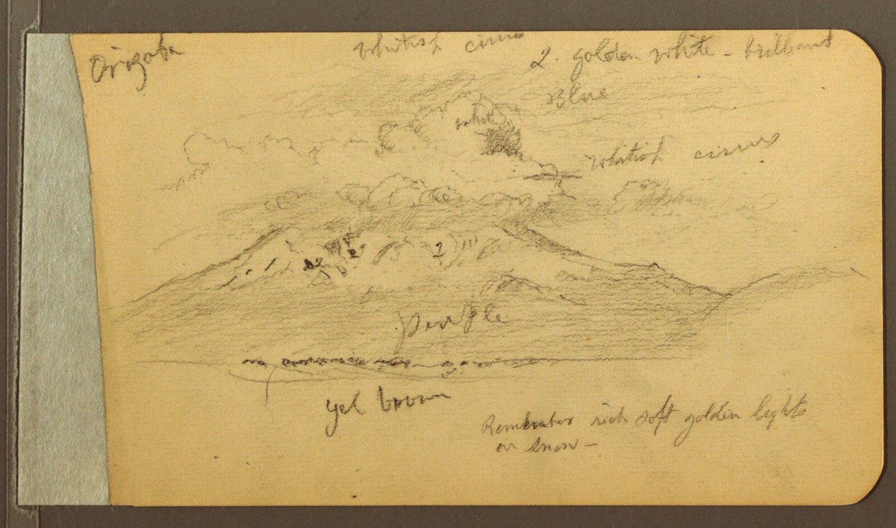 Zeichnung, Wolkenbedeckte Berge, 1889 von Frederic Edwin Church