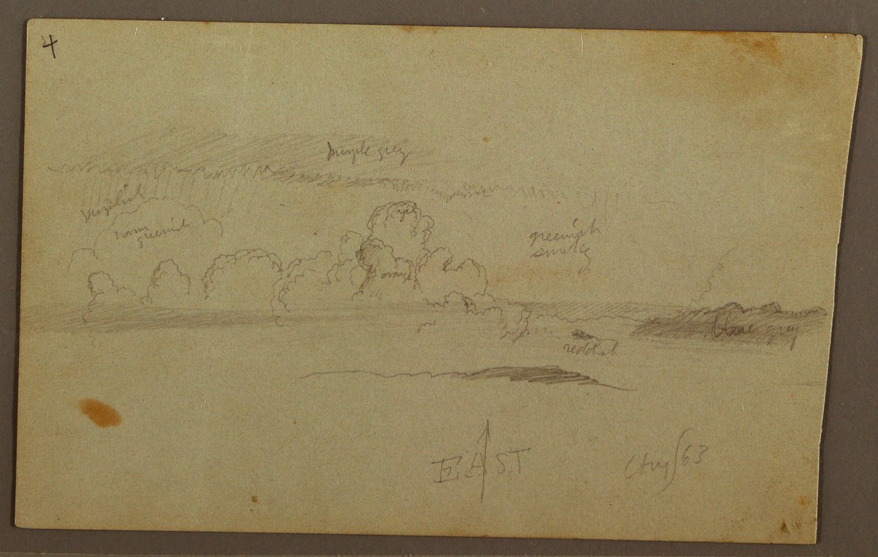 Zeichnung, Wolken über Hügelkette, 1863 von Frederic Edwin Church