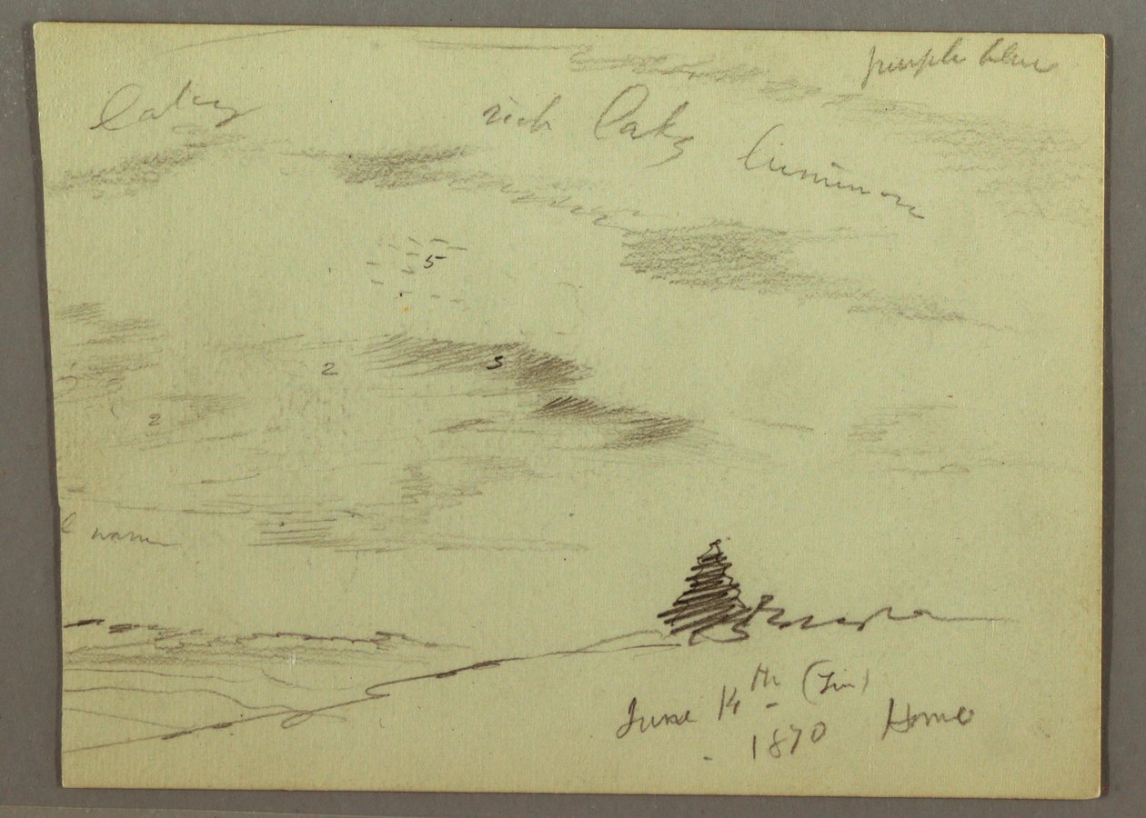 Zeichnung, Wolkiger Himmel, Hügel, 1870 von Frederic Edwin Church