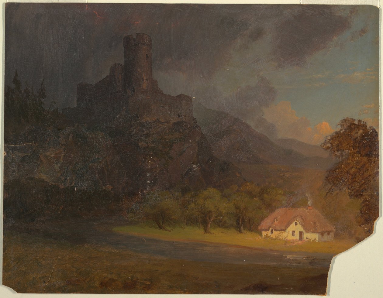 Zeichnung, Englisches Schloss und Cottage, ca. 1844 von Frederic Edwin Church