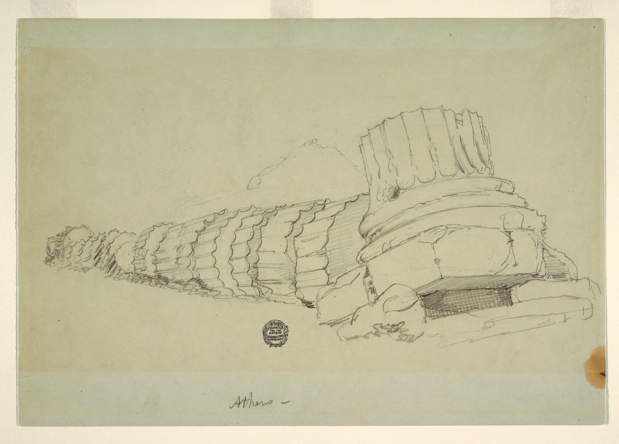 Zeichnung, Gefallene Säule des Tempels des Olympischen Zeus, Athen, April 1869 von Frederic Edwin Church