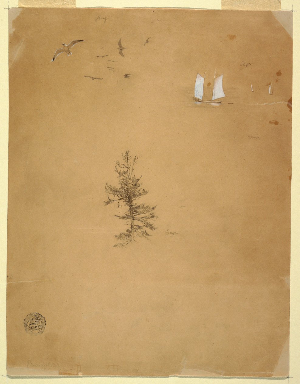 Möwen, Segelboote, Baum von Frederic Edwin Church
