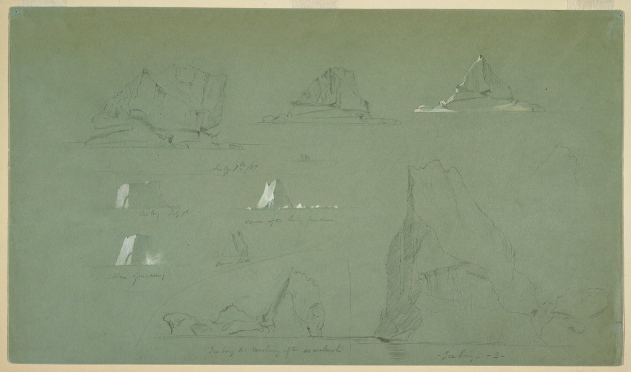 Zeichnung, Eisberge, 7. und 9. Juli 1859 von Frederic Edwin Church