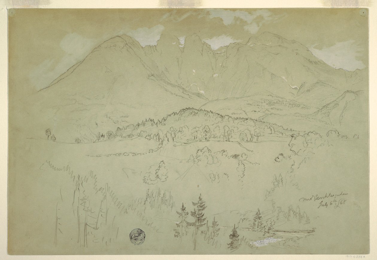Zeichnung, Landschaft, Berchtesgaden, Bayern, 6. Juli 1868 von Frederic Edwin Church
