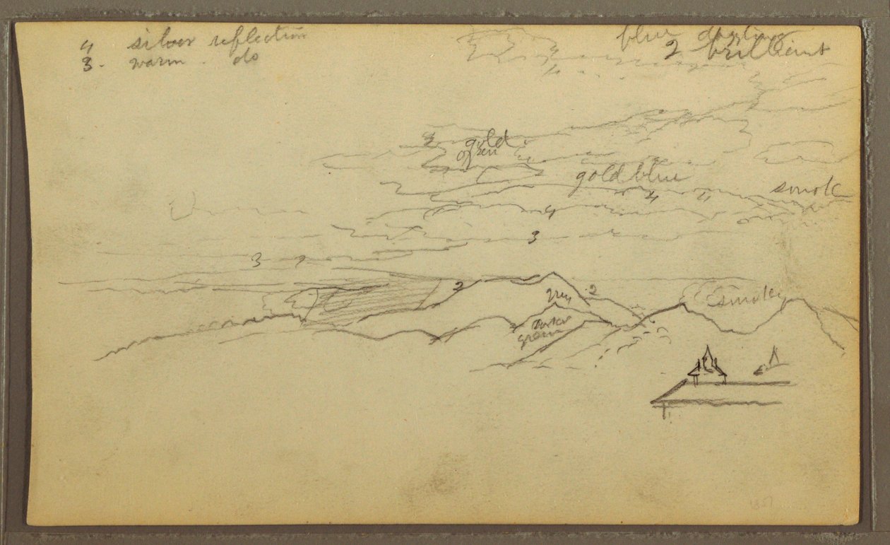 Zeichnung, Landschaft; Rückseite: Boot, Botanische Skizzen, 1857 von Frederic Edwin Church