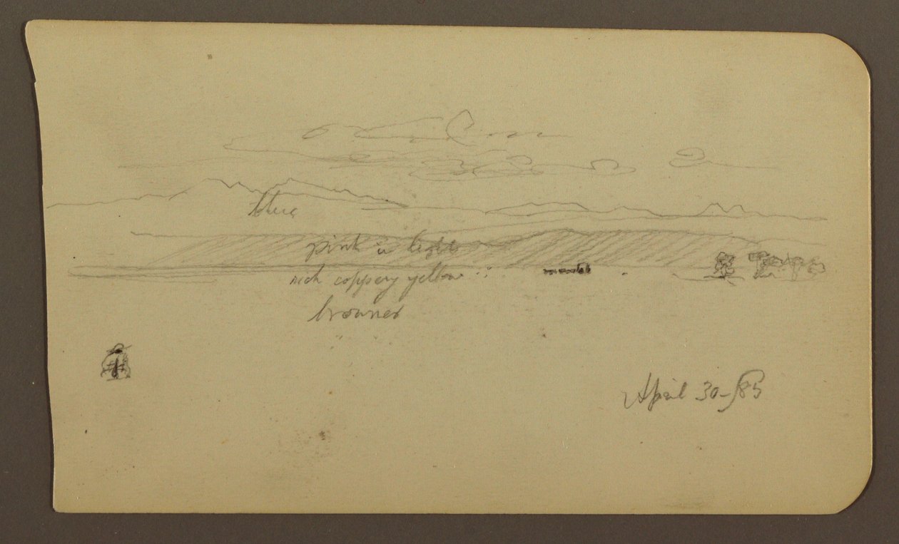 Zeichnung, Berglandschaft, Figur; Verso: Landschaft, 30. April 1885 von Frederic Edwin Church