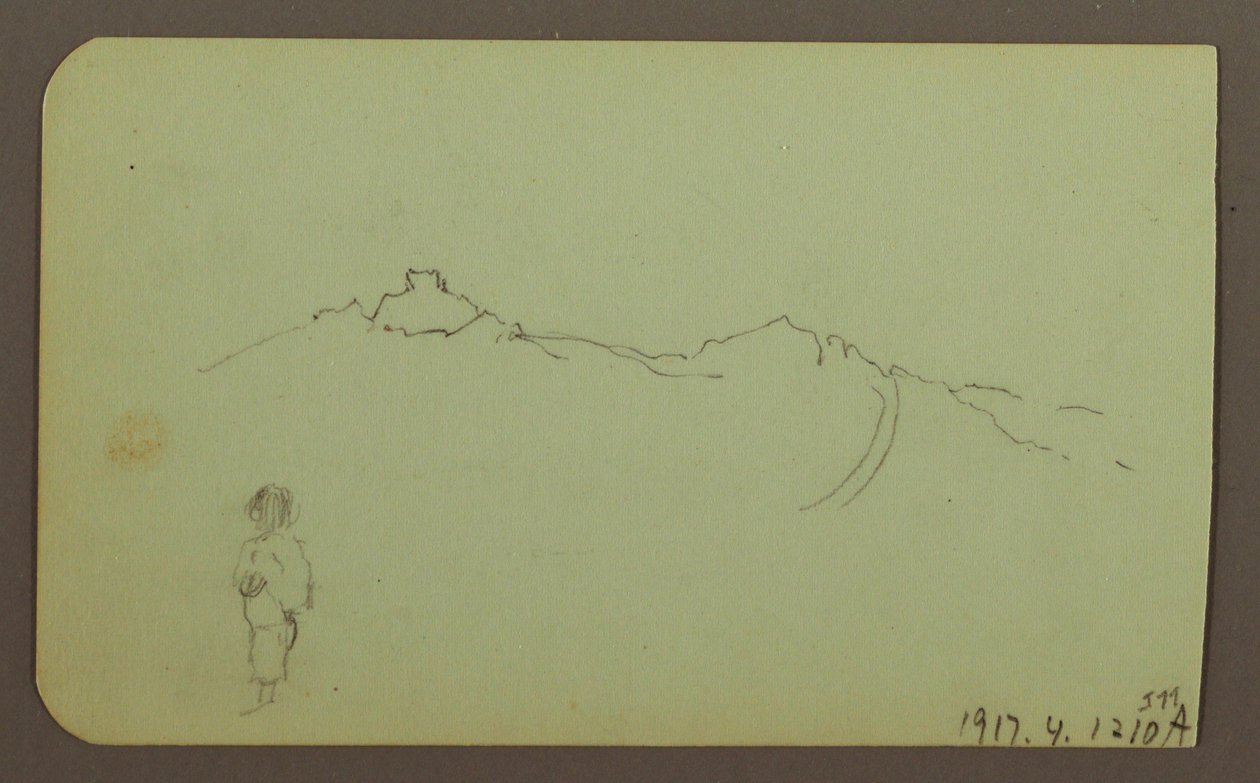 Zeichnung, Berglandschaft; Verso: Gebirgskette, Figur, 1883 von Frederic Edwin Church