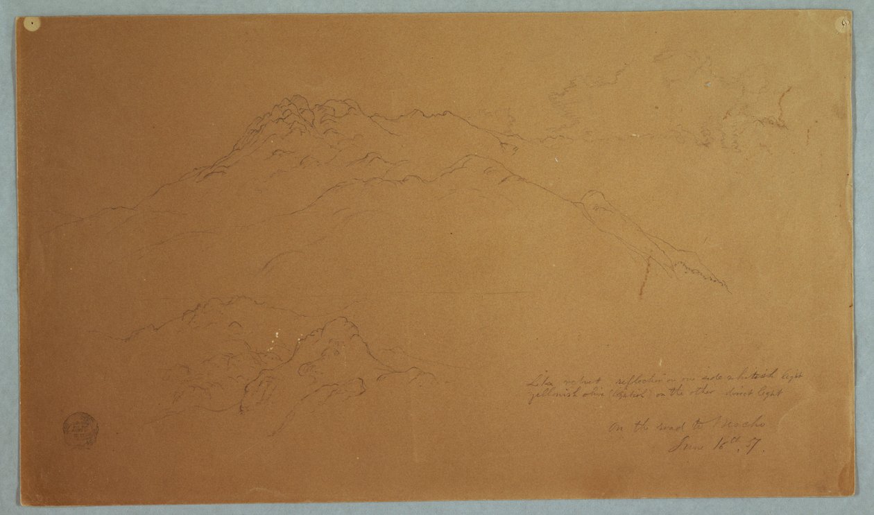 Zeichnung, Berglandschaft auf dem Weg nach Mocho, Ecuador, 16. Juni 1857 von Frederic Edwin Church