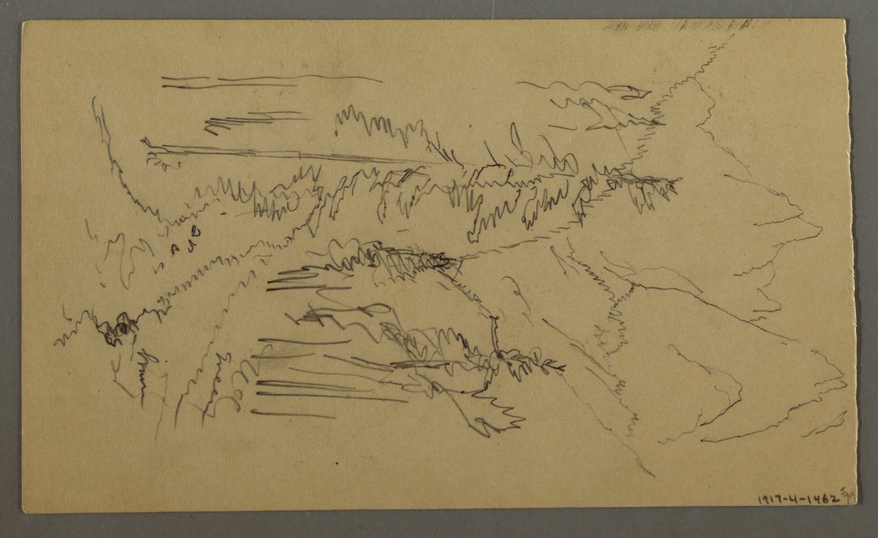 Zeichnung, Berggipfel, Zwei Figuren in einem Ruderboot, August 1868 von Frederic Edwin Church