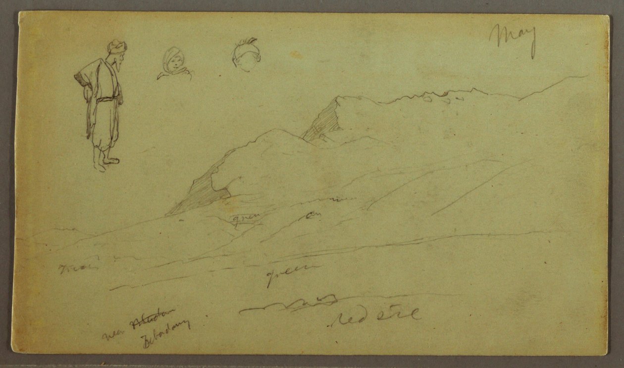 Zeichnung, Gebirgskette, Figurenstudien, Mai möglicherweise 1868 von Frederic Edwin Church