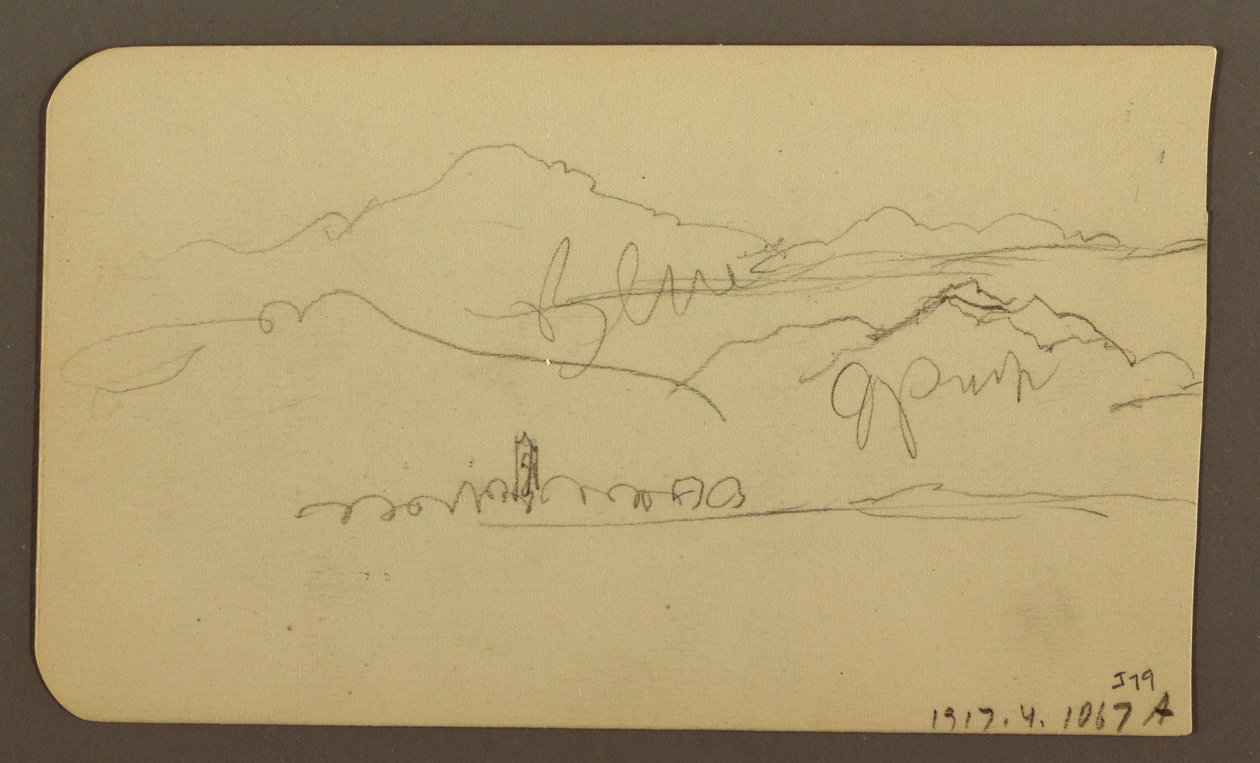 Zeichnung, Gebirgskette, Toluca; Rückseite: Kirchturm, Gebirgsketten, Toluca, 7. Januar 1885 von Frederic Edwin Church