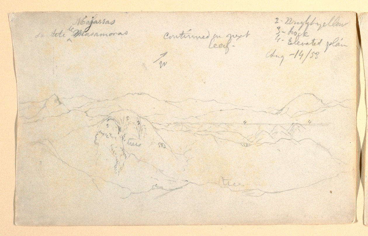 Zeichnung, Berglandschaft, Kolumbien, 14. August 1853 von Frederic Edwin Church