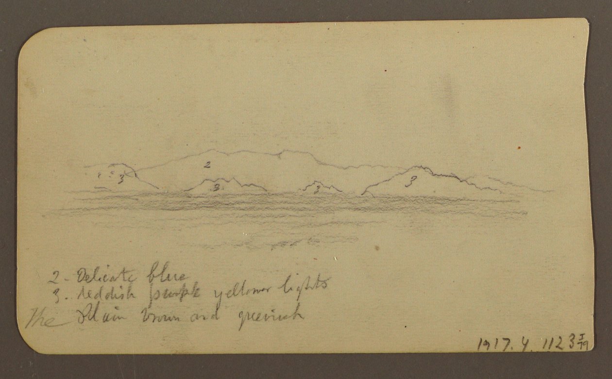 Zeichnung, Berge; Rückseite: Vorgebirge & Gebirgskette, 21. Dezember 1885 von Frederic Edwin Church