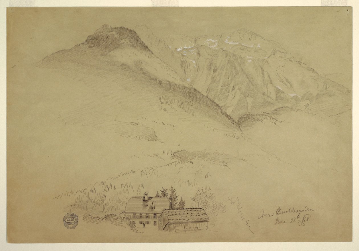Zeichnung, Berge Goell und Brett bei Berchtesgaden, Bayern, 28. Juni 1868 von Frederic Edwin Church