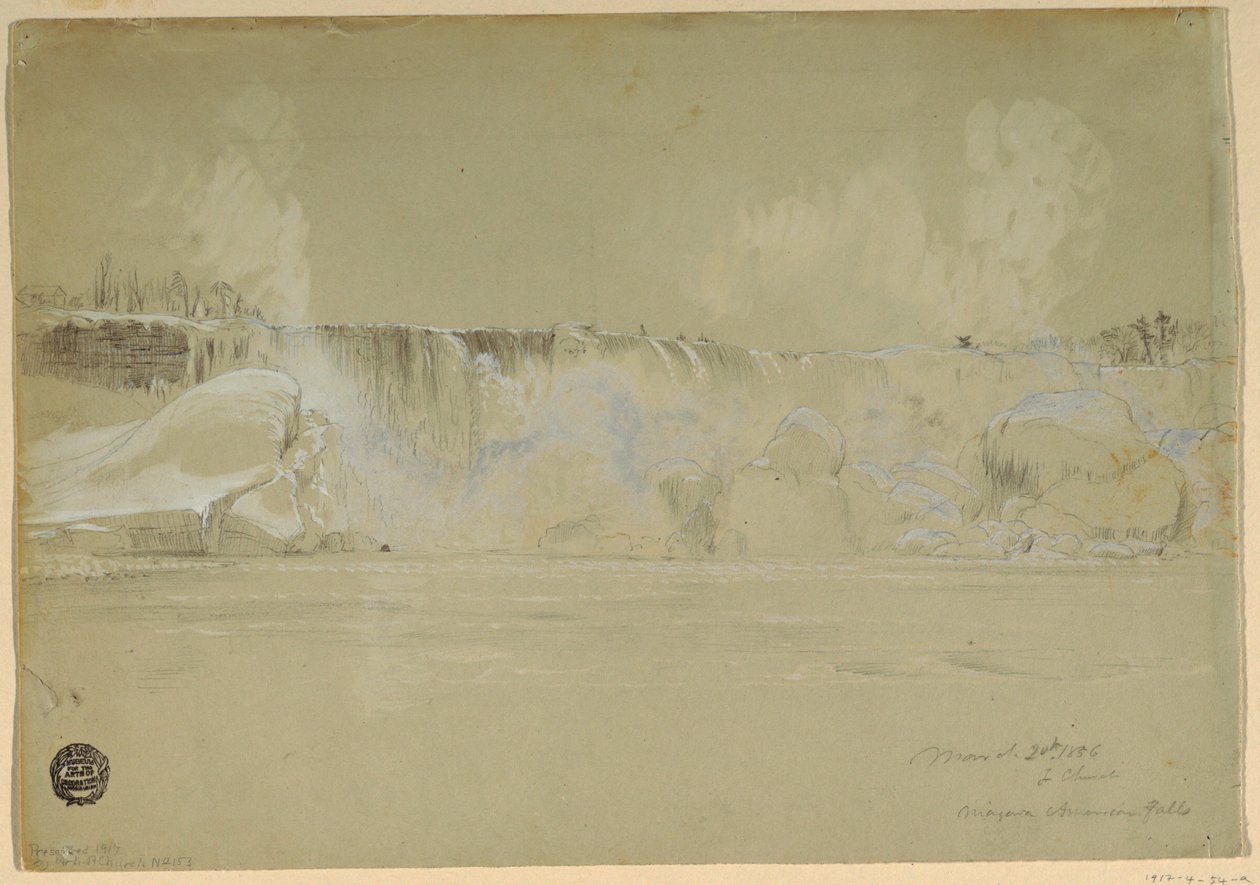 Zeichnung, Niagarafälle im Schnee, von Nordwesten, 20. März 1856 von Frederic Edwin Church