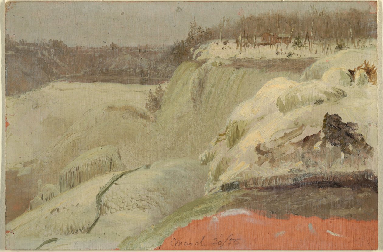 Zeichnung, Niagarafälle im Schnee, gesehen von Goat Island, 1856 von Frederic Edwin Church