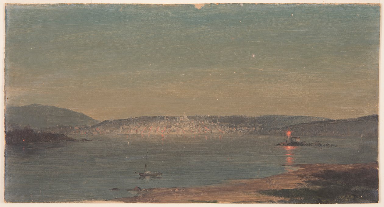 Zeichnung, Nachtansicht eines Hafens, wahrscheinlich 1868–69 von Frederic Edwin Church