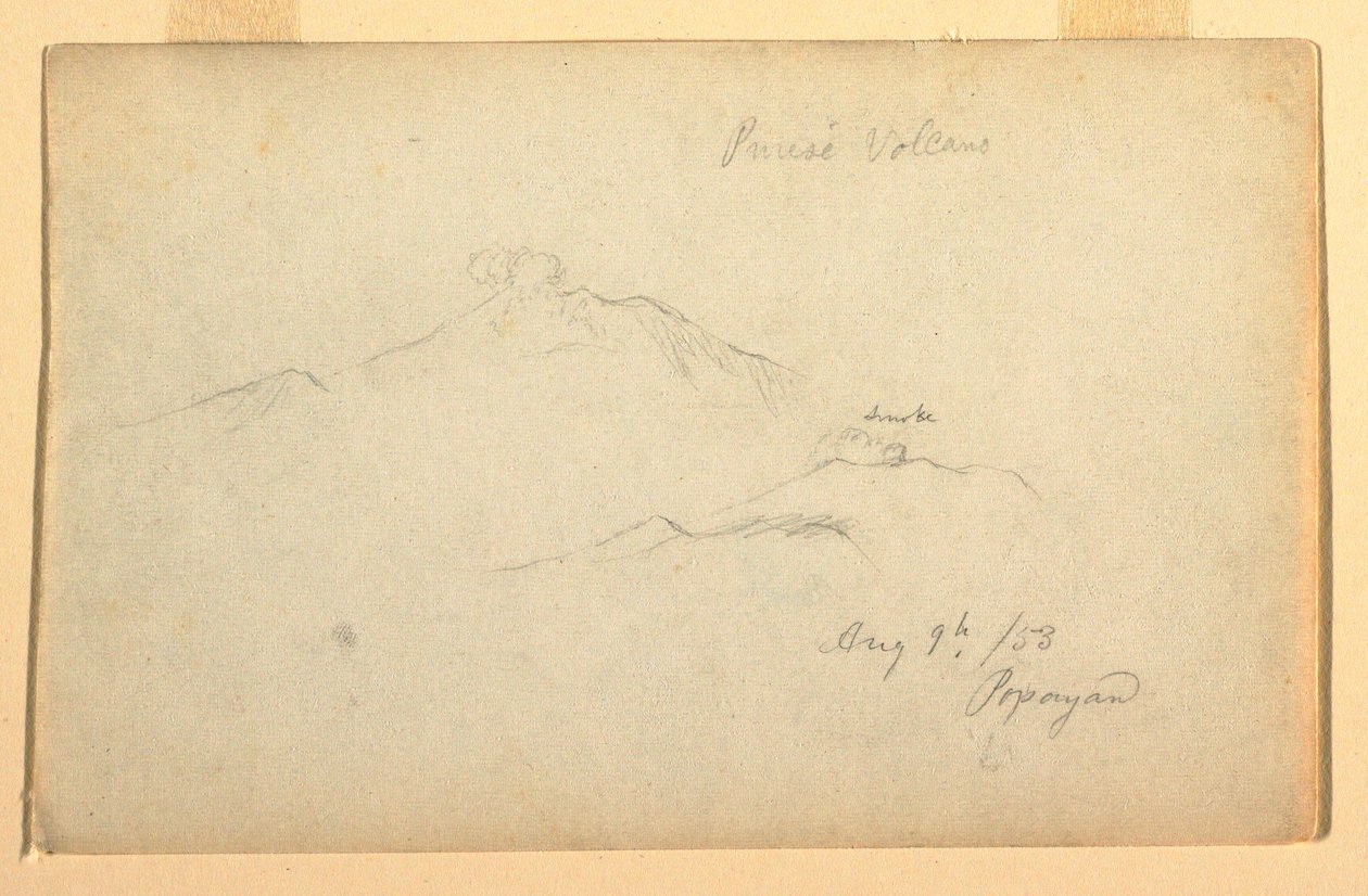 Zeichnung, Vulkan Purese gesehen von Popayan, Kolumbien, 9. August 1853 von Frederic Edwin Church