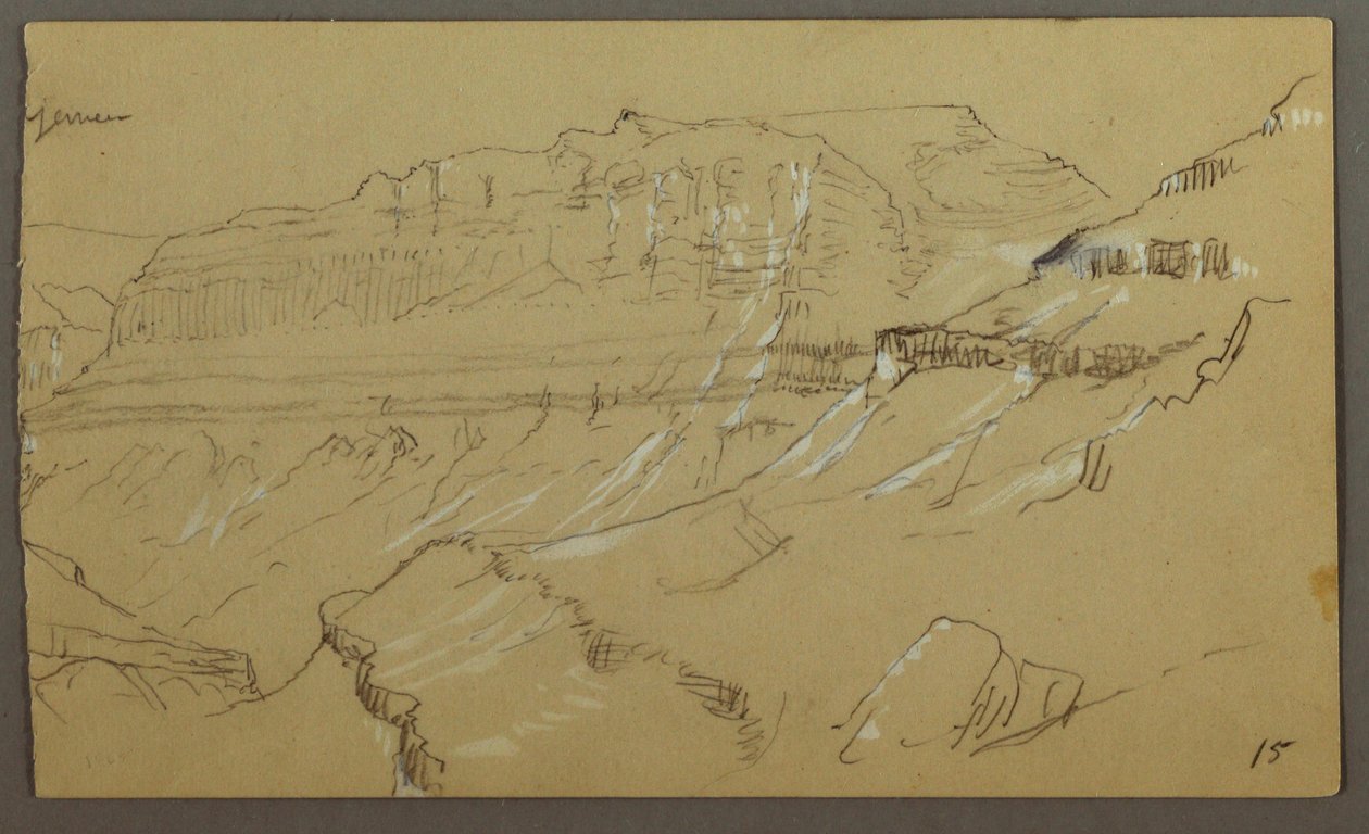 Rechter Teil einer Skizze des El Yemen Tals, Arabien: Ferne Aussicht, 20. Februar 1868 von Frederic Edwin Church