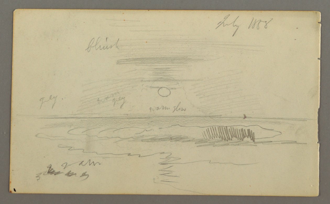 Himmel mit tiefer Sonne über Wasser, Juli 1858 von Frederic Edwin Church