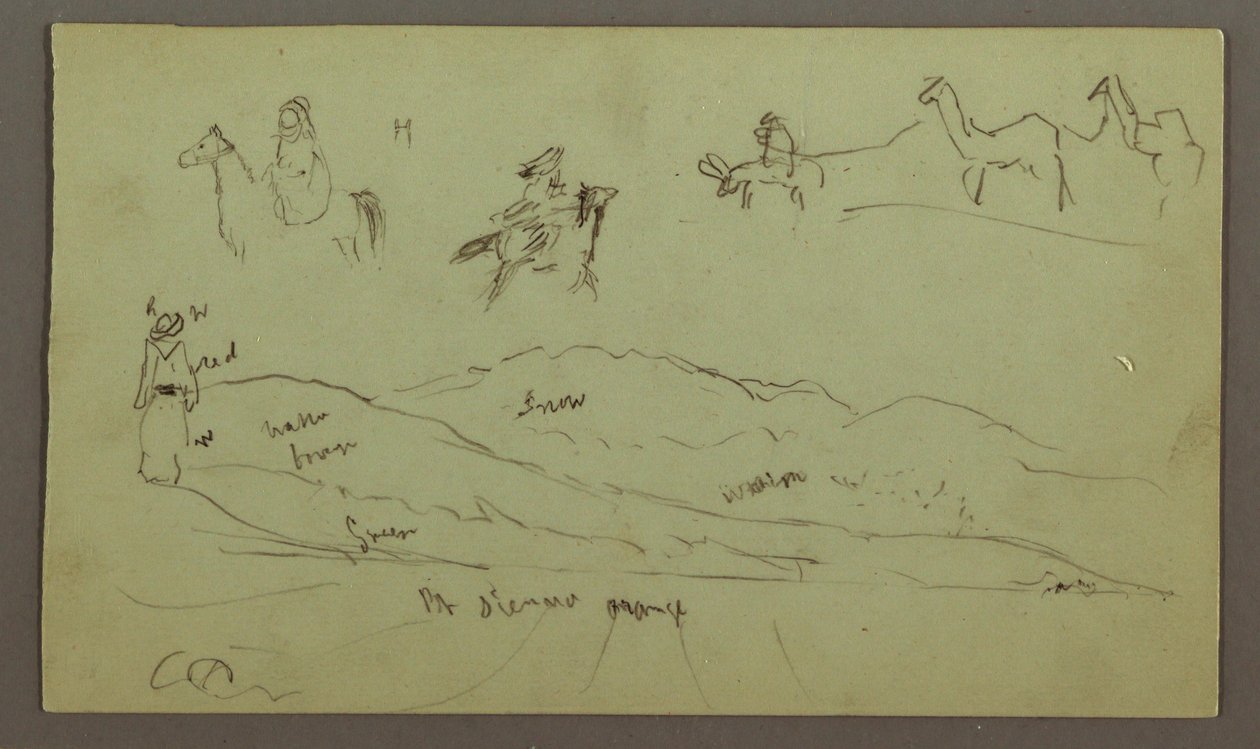 Studien von Figuren auf Eseln und Eseln, Figur auf Hügelkette, möglicherweise 1868 von Frederic Edwin Church