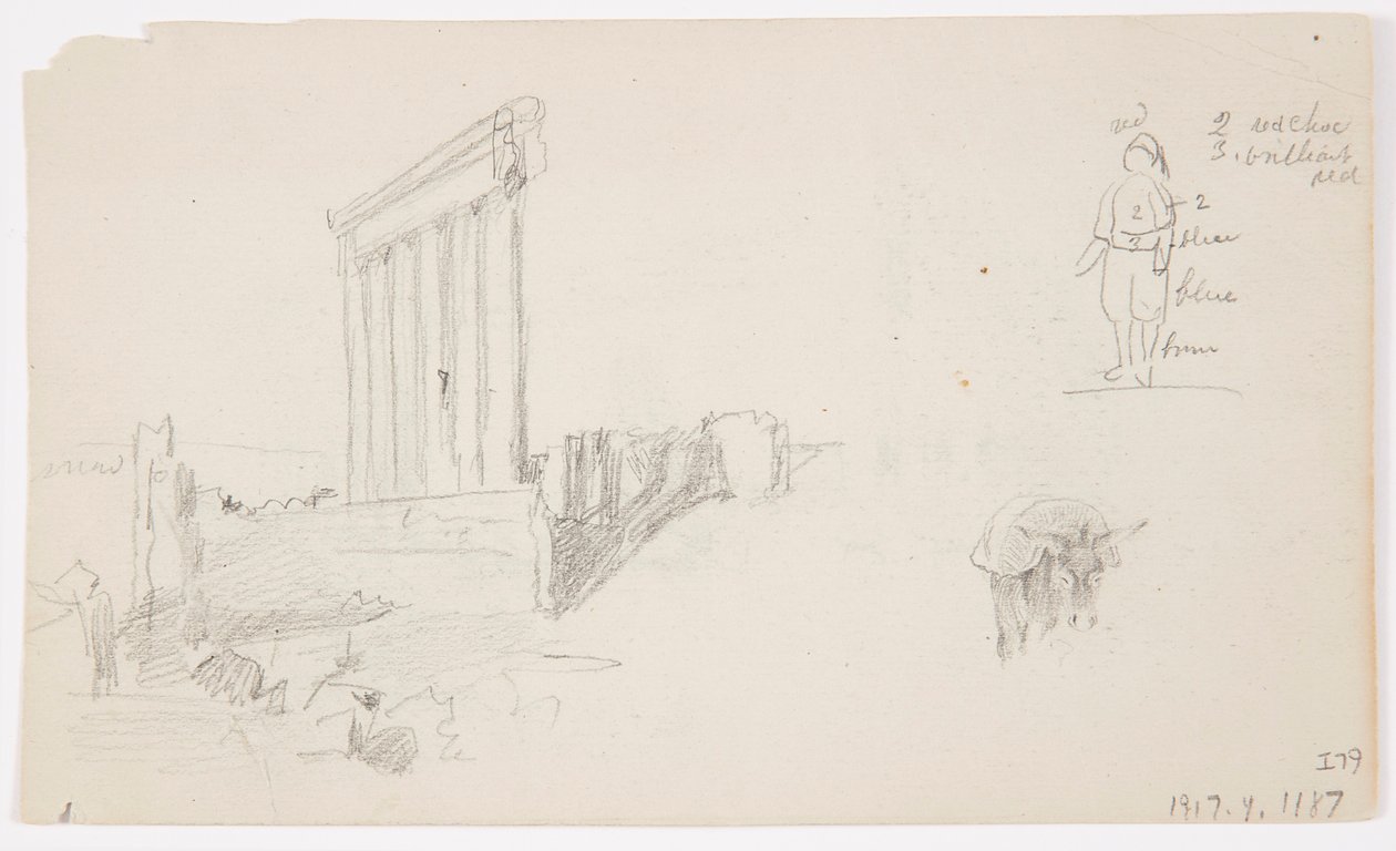 Zeichnung, Tempel des Jupiter bei Sonnenaufgang, Baalbek, 7. Mai 1868 von Frederic Edwin Church
