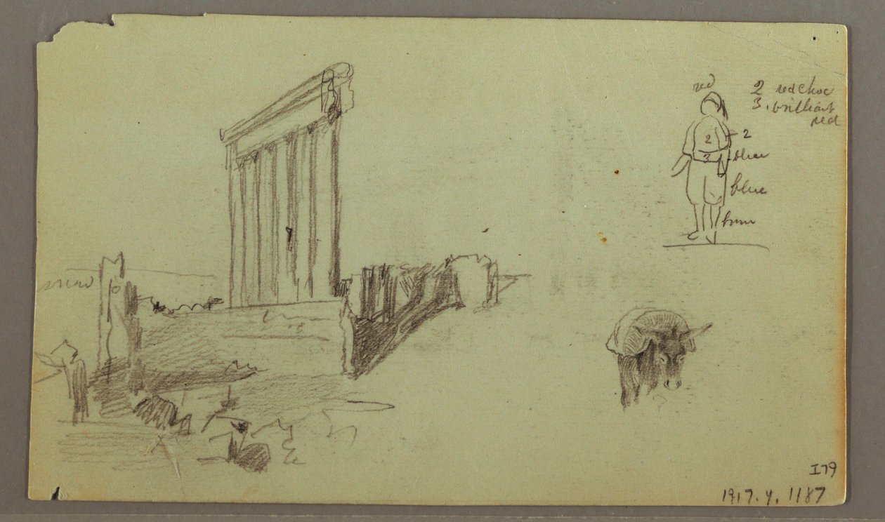 Zeichnung, Tempel des Jupiter bei Sonnenaufgang, Baalbek, 7. Mai 1868 von Frederic Edwin Church