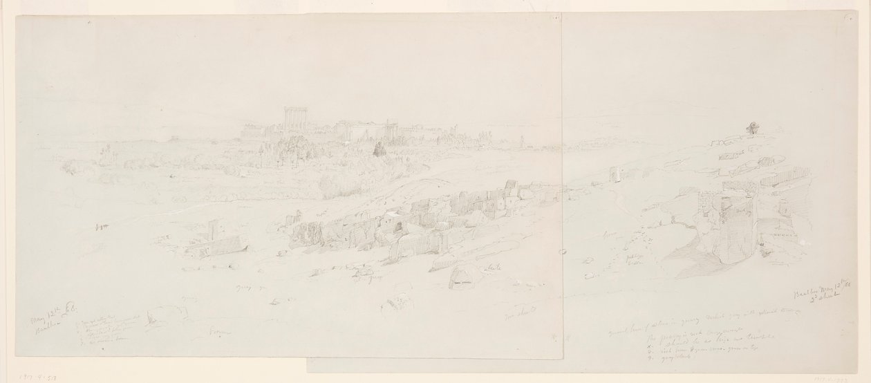 Zeichnung, Tempel am Morgen, Baalbek, 12. Mai 1868 von Frederic Edwin Church
