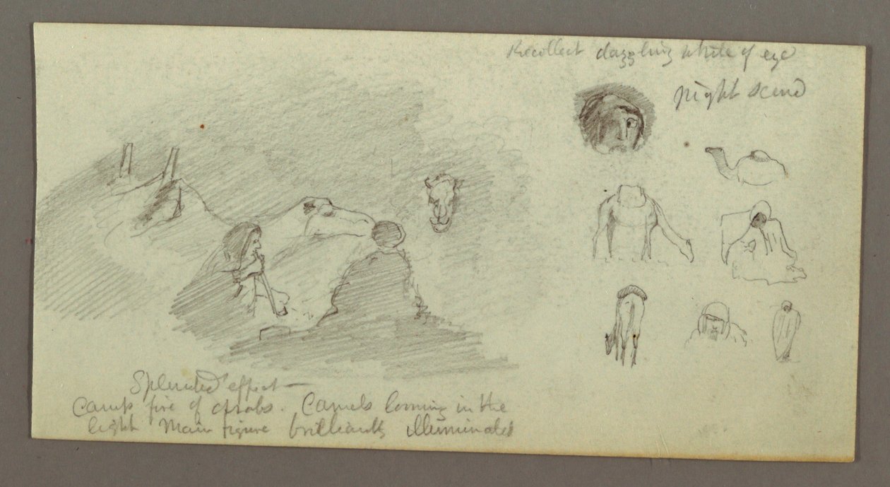 Zwei Figuren und zwei Kamele am Lagerfeuer, Figuren- und Kamelstudien von Frederic Edwin Church
