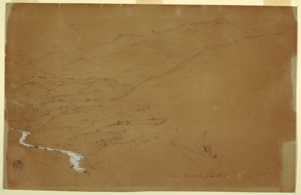 Tal mit einem Bach und Häusern, nahe Guaranda, Ecuador, 4. Juni 1857 von Frederic Edwin Church