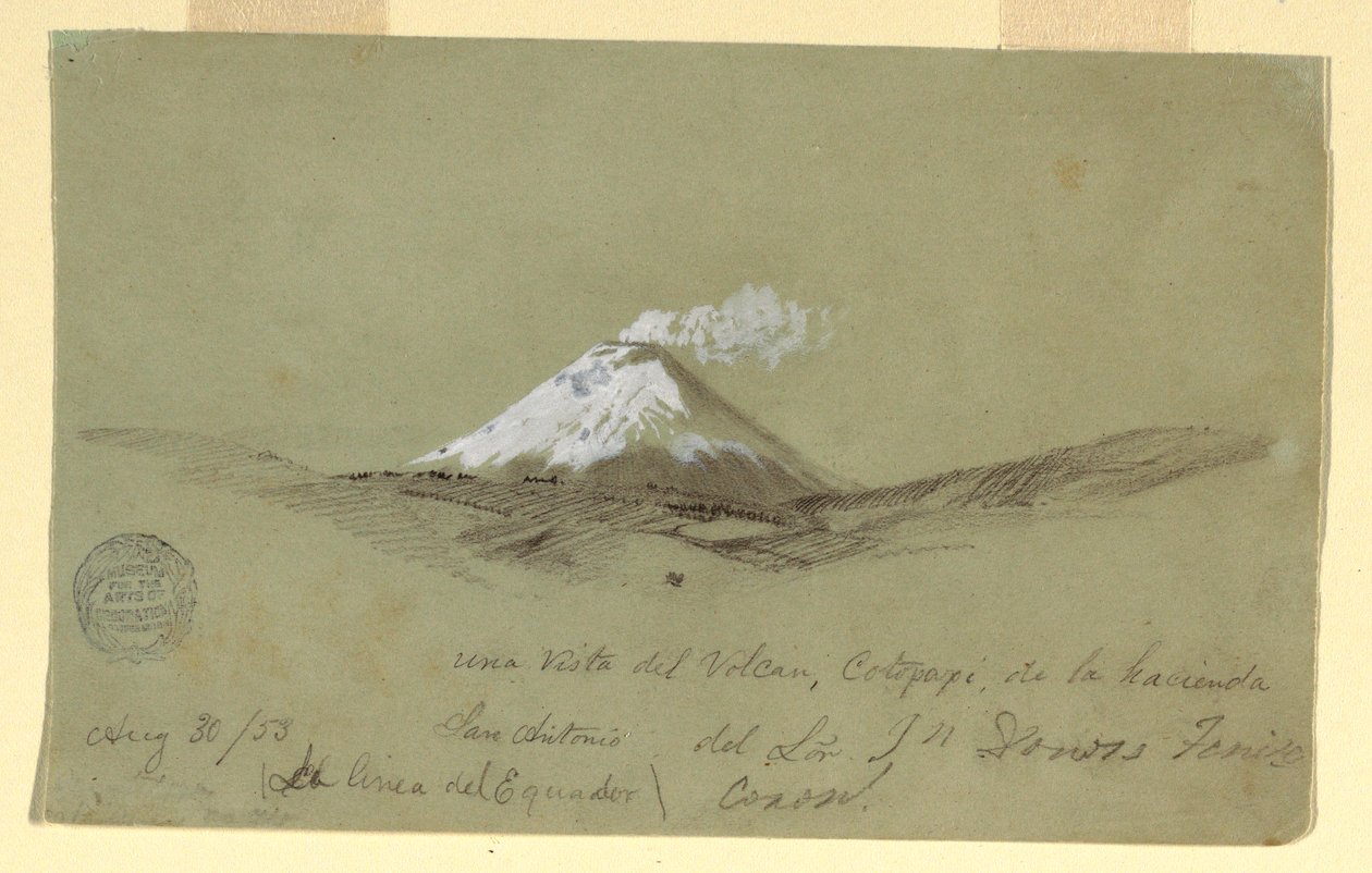 Ansicht von Cotopaxi von der Hacienda San Antonio, Ecuador, 30. August 1853 von Frederic Edwin Church