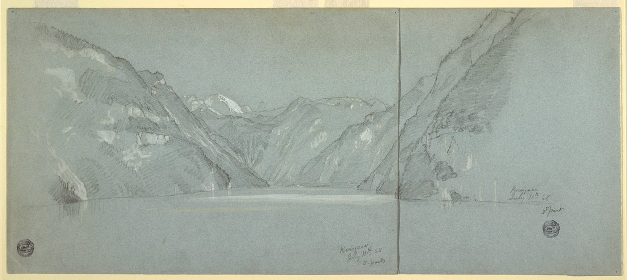 Ansicht des Königssees mit dem Falkenstein, nahe Berchtesgaden, Bayern, Deutschland, Teil 2, 11. Juli 1868 von Frederic Edwin Church