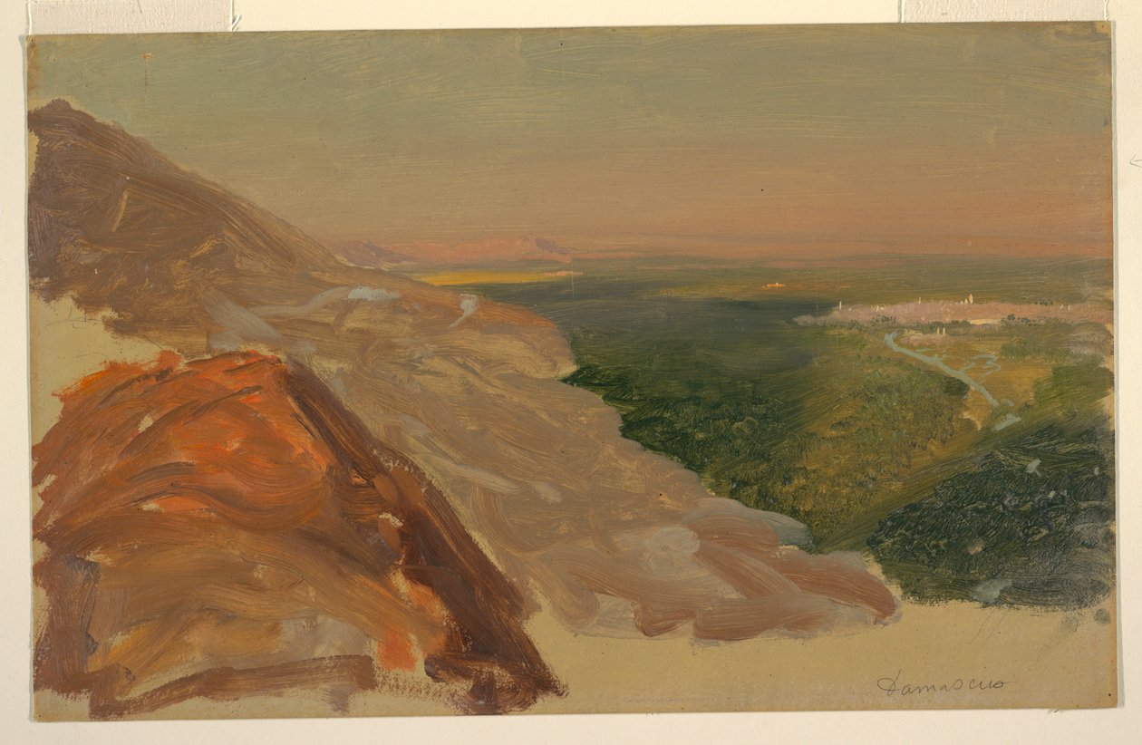 Blick auf eine Ebene mit Damaskus, Syrien, von den Bergen, Mai 1868 von Frederic Edwin Church